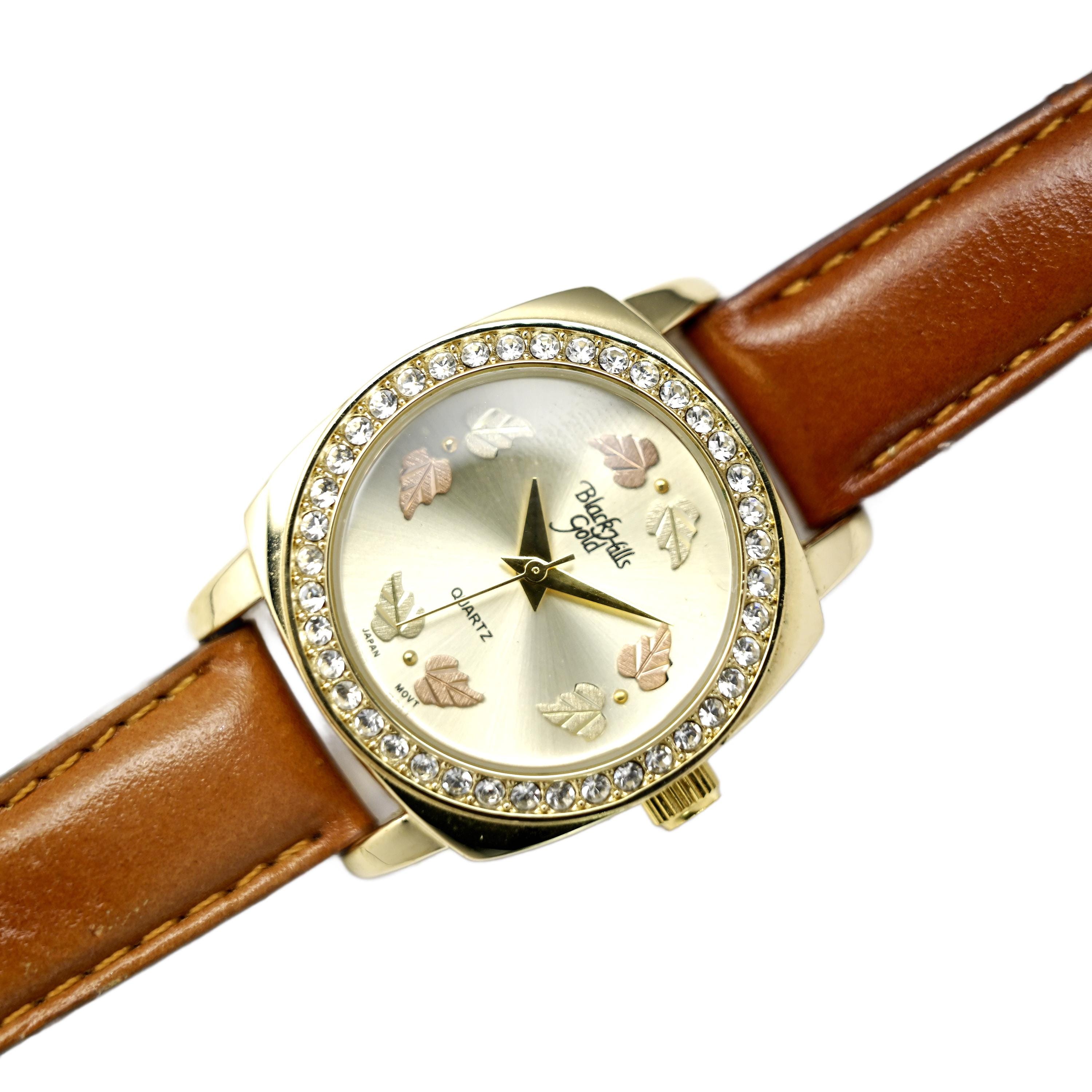 【楽天カード分割】 12k Vintage Hills Black Gold Wrist Bezel Diamond Dial Leaf サーフィン・ボディボード