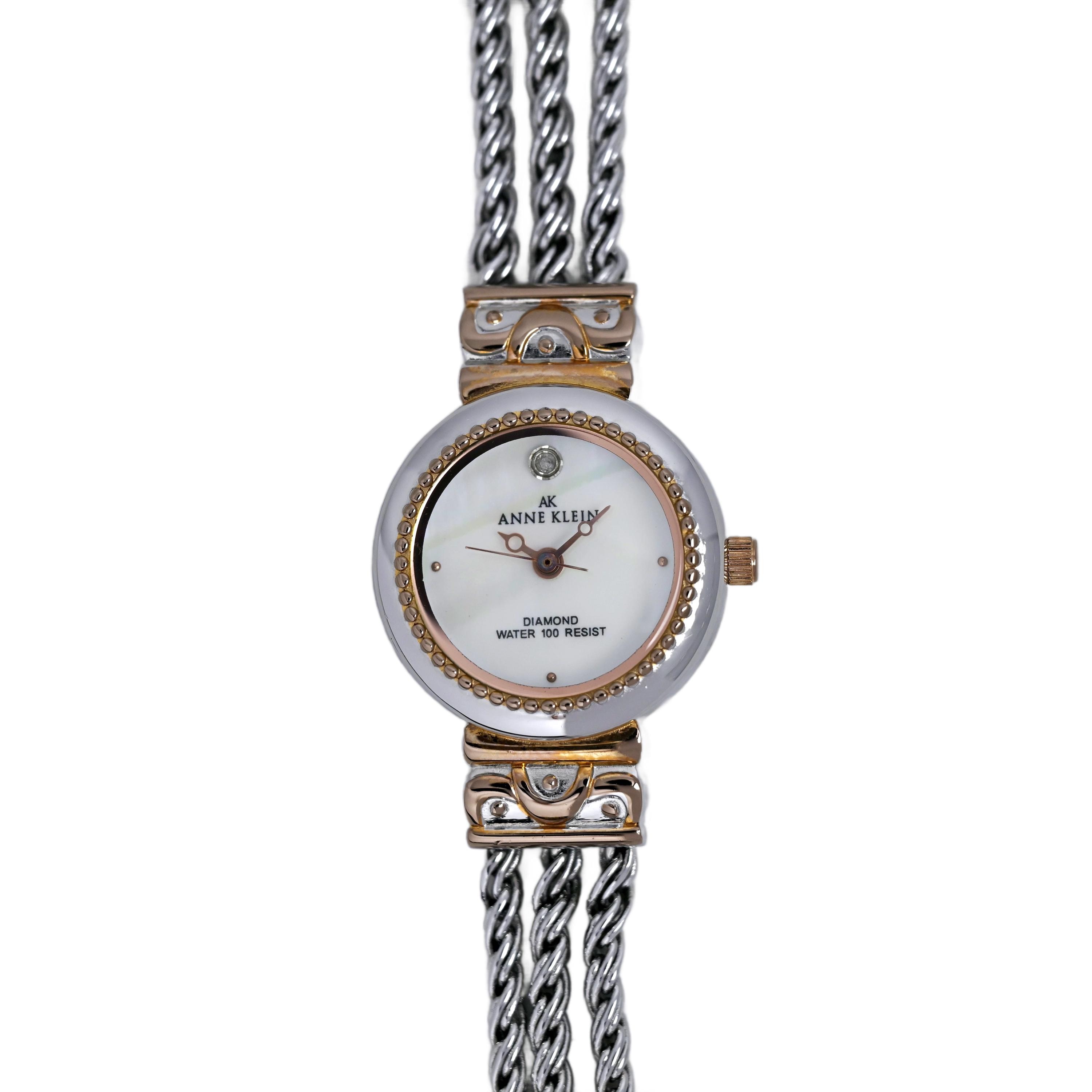 Women\'s AK Anne Klein Diamond White Dial Silver Gold Tone Bracelet Band Watch 04 Anne Klein Women main image 4