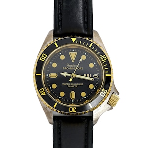 Armitron Mens Divers Vintage Black And Gold Wrist Watch Genuine Leather