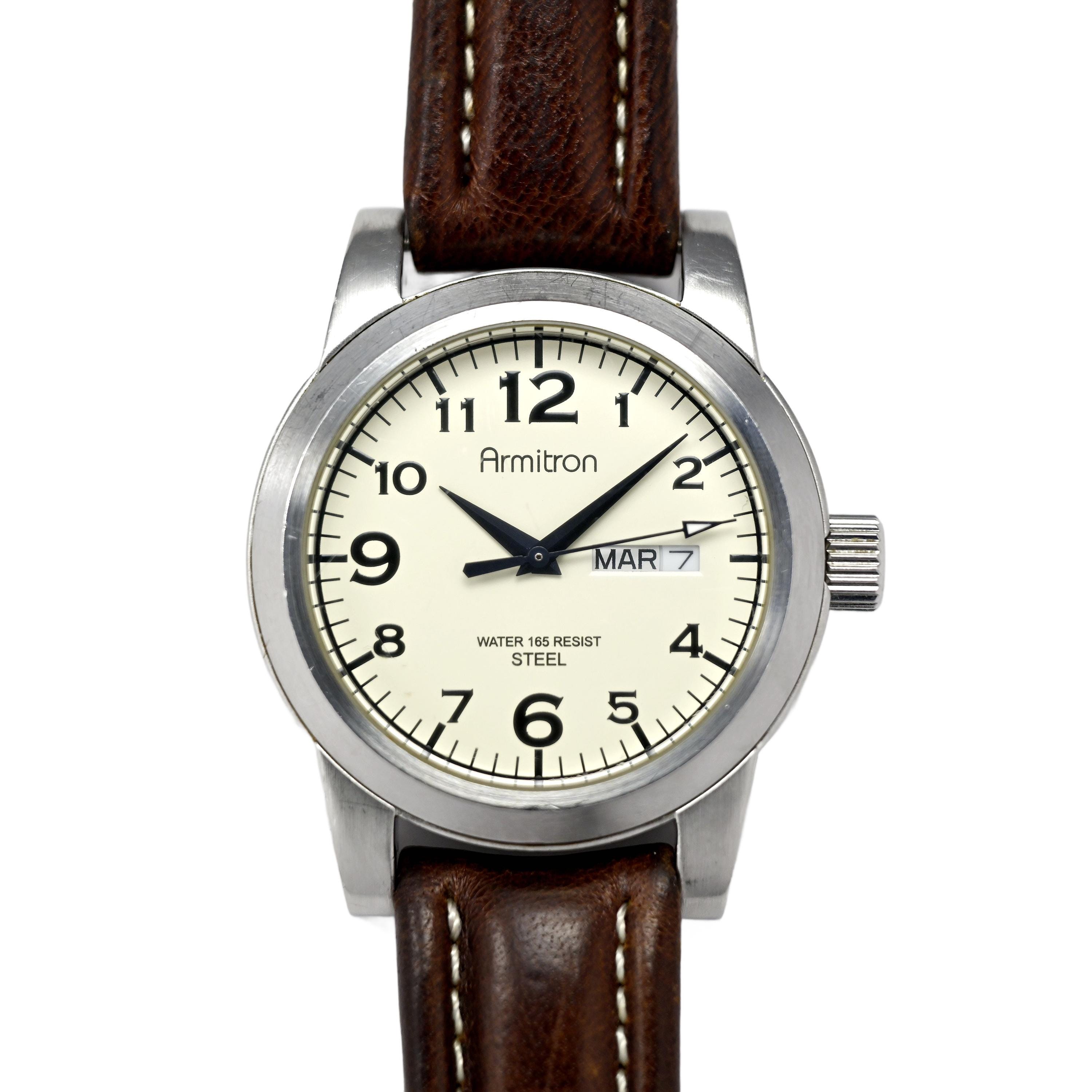 Reloj de acero Armitron Day Date para hombre 38 mm esfera color crema cuarzo resistente al agua Etsy Espana