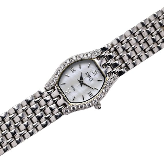 DMQ Swiss Ladies Wrist Watch Diamond Bezel Tank 1990s Vintage