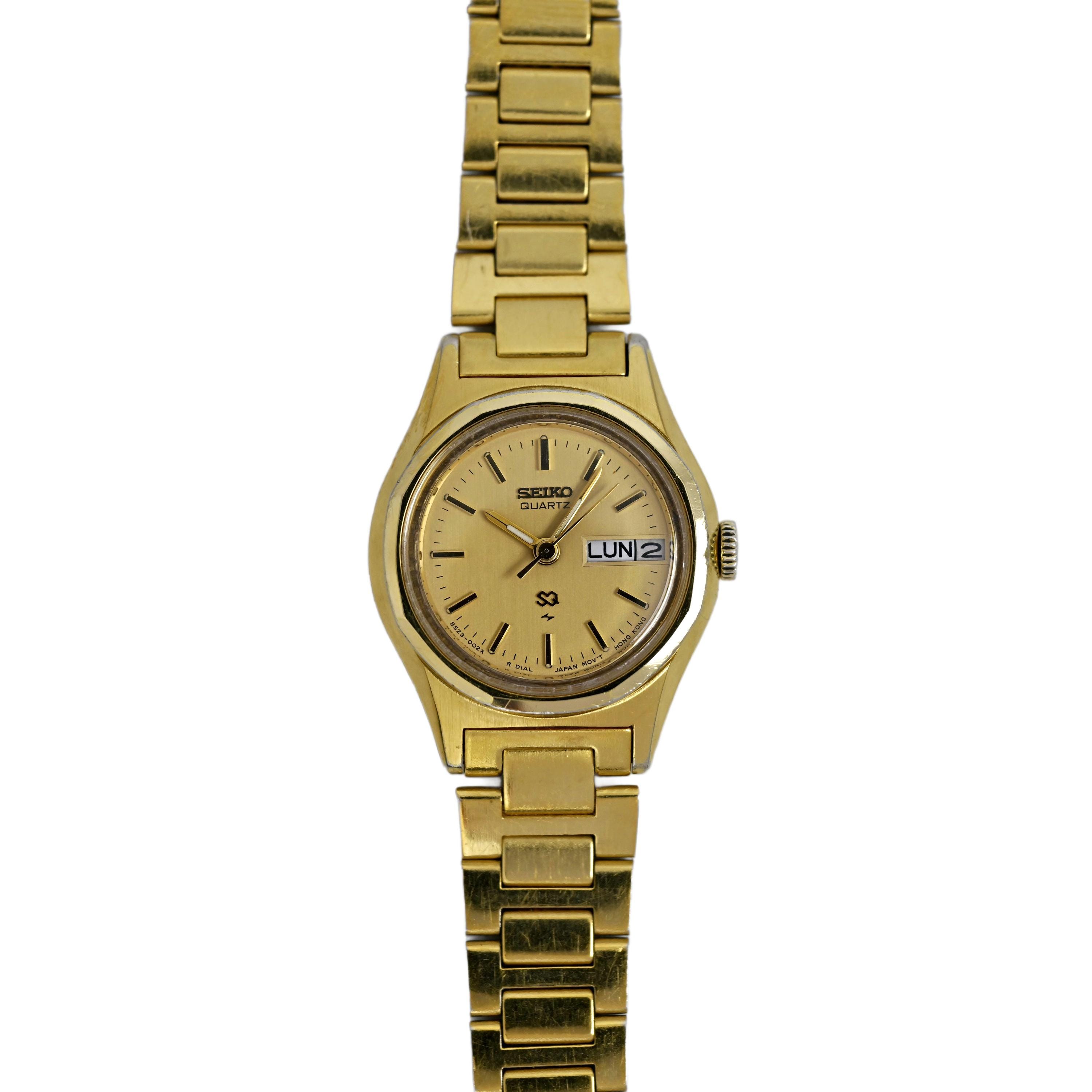 Vintage Seiko SQ Women\'s Watch 21mm Gold Tone Dial Day Date 8523-0049 Works! Seiko SQ Watch Women 23mm Black Dial two Tone Daydate 8523  main image 3