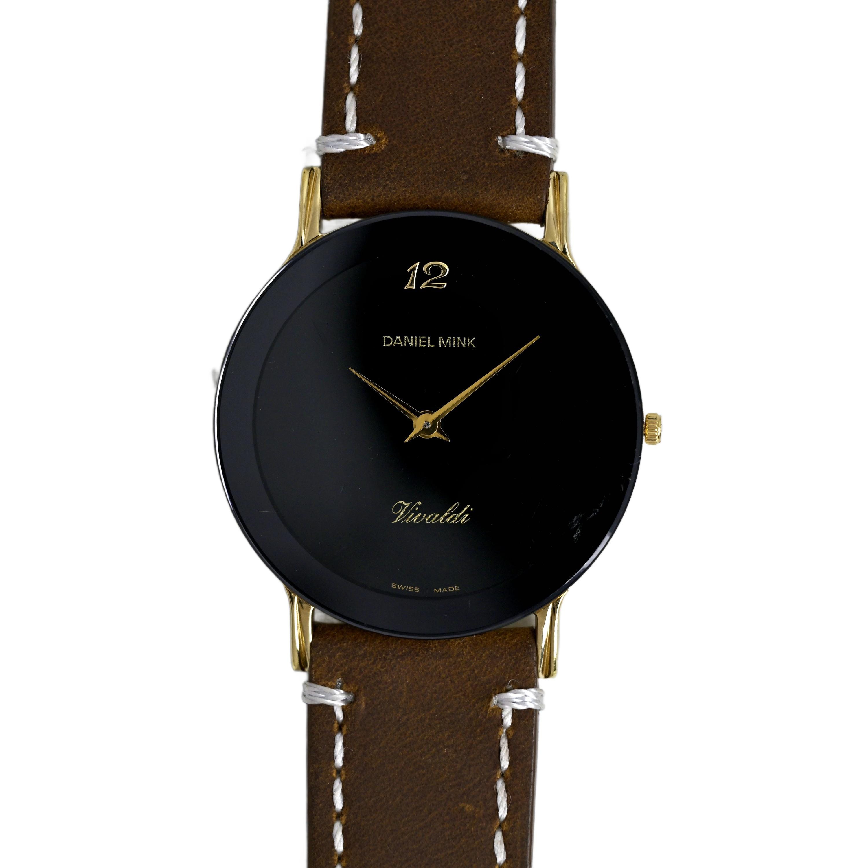 Daniel Mink Vivaldi Swiss Made Gold Plated Black Dial Brown