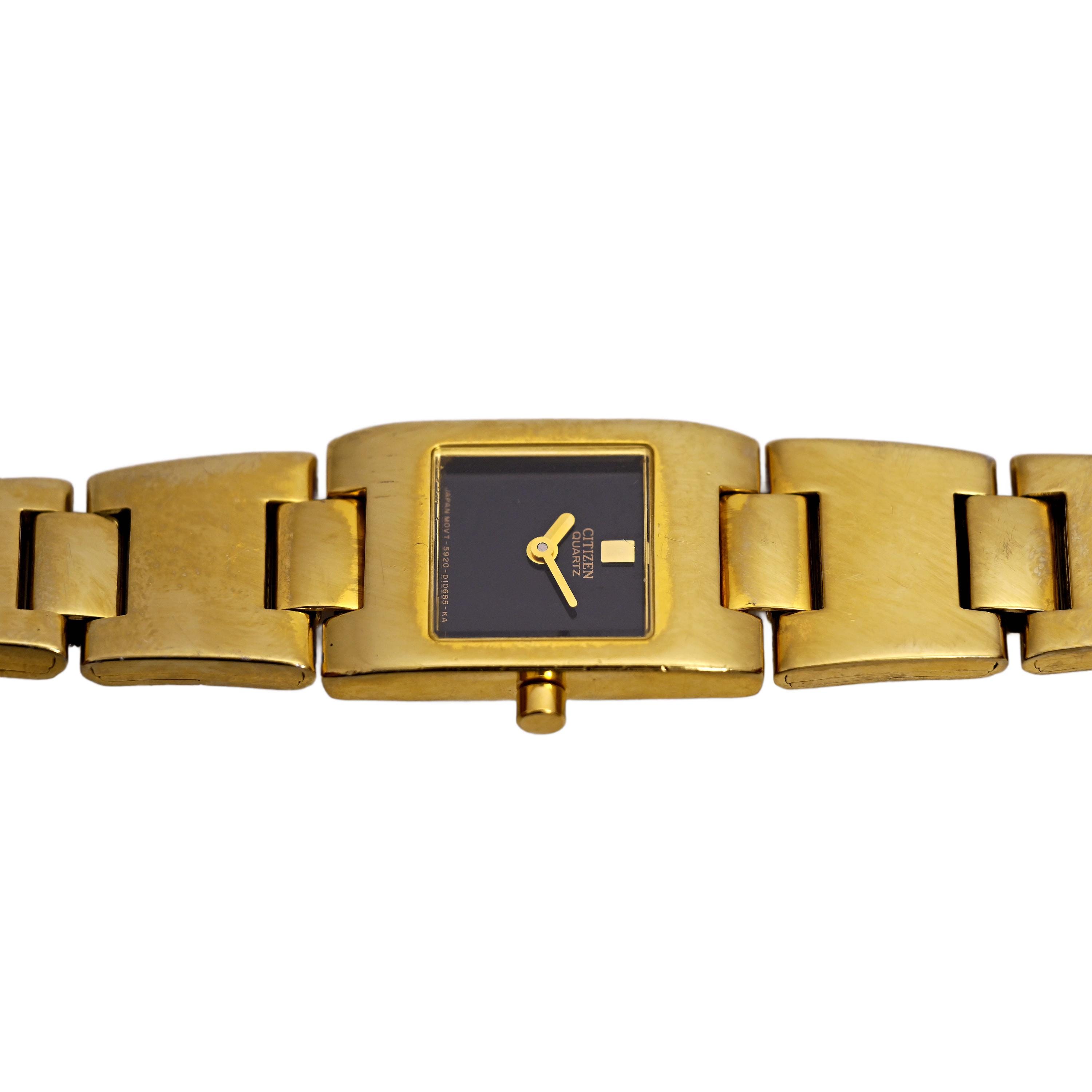 Citizen Quartz Tank Gold Tone Ladies Wrist Watch Black Dial  display picture 1
