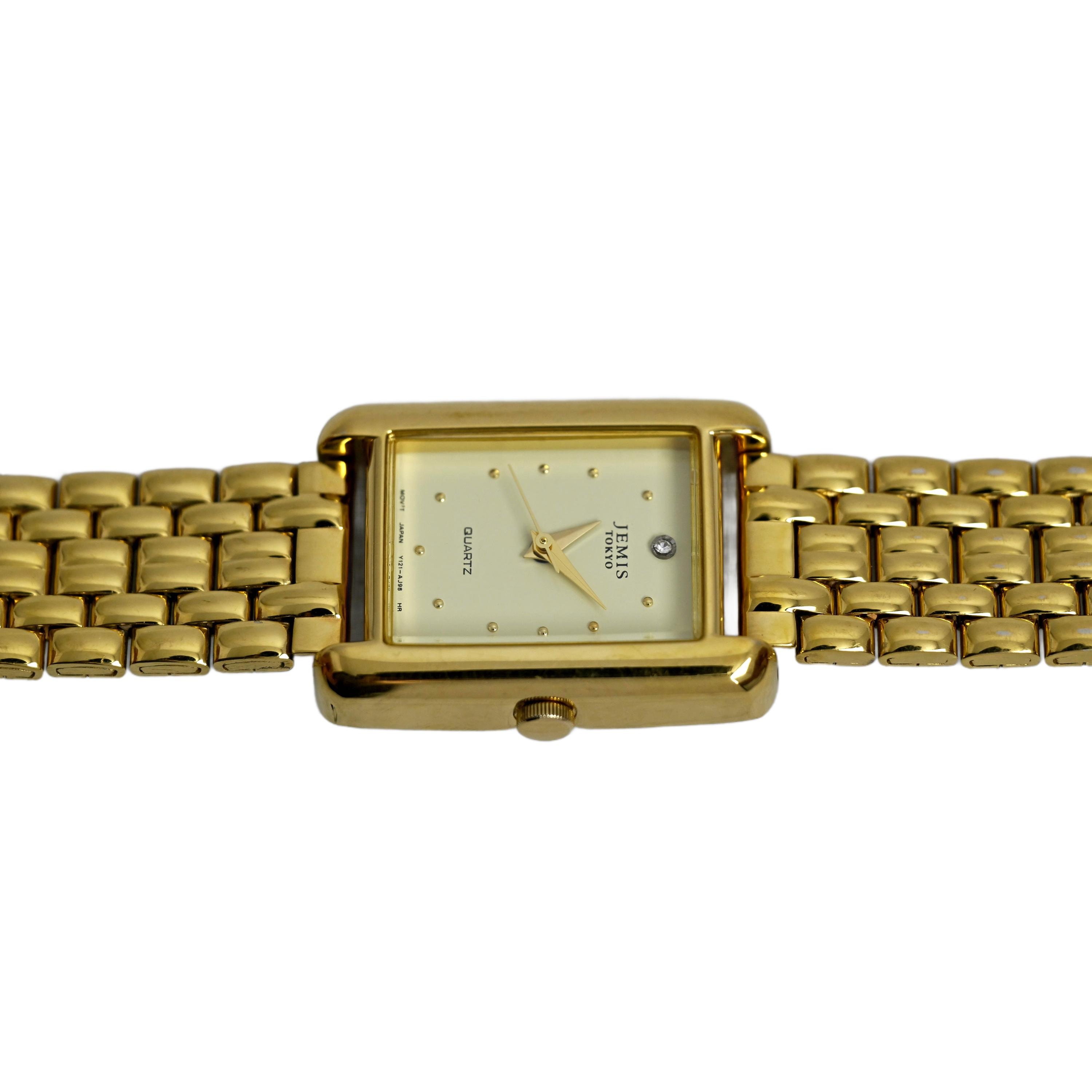 Jemis Tokyo Quartz Ladies Watch Gold Plated Tank Diamond