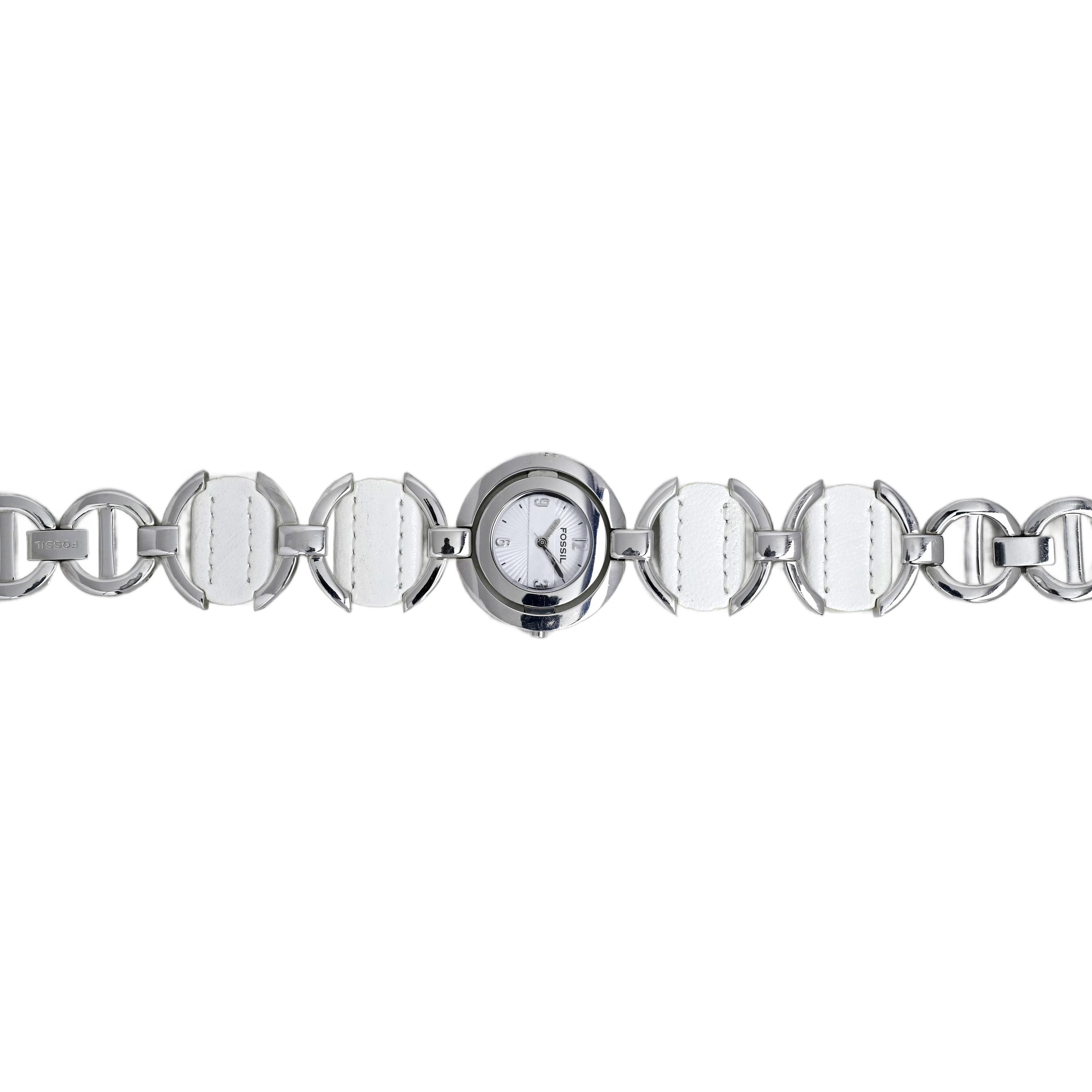 Fossil Ladies Genuine Leather and Steel Bangle Bracelet 