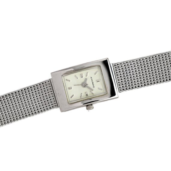Android Women's Silver Rectangle White Dial Mesh … - image 2