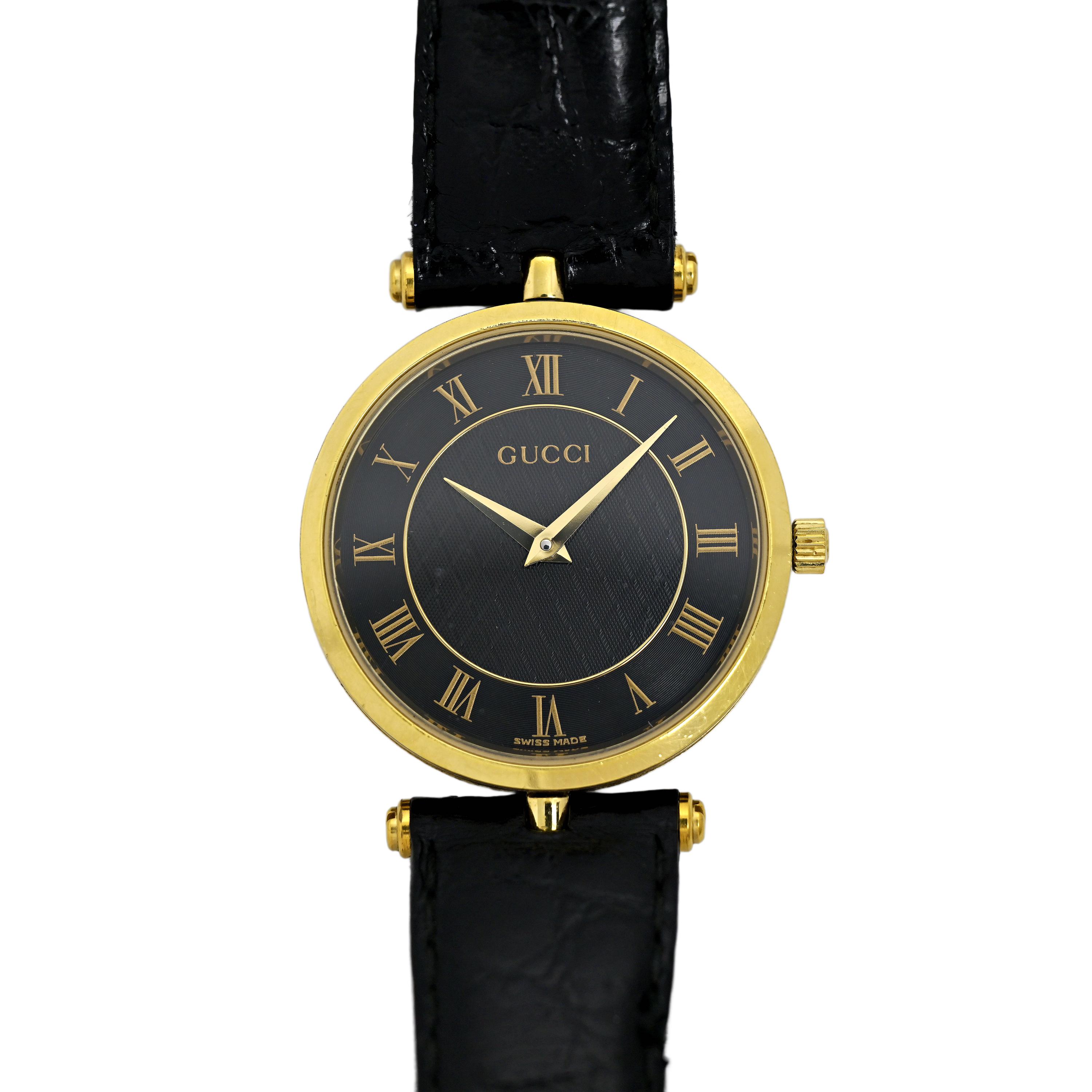 GUCCI ゴールド ラウンドフェイス 時計‼️Sale‼️ Gucci Vintage 1990's XL Gold Plated Roman Dial Quartz Watch
