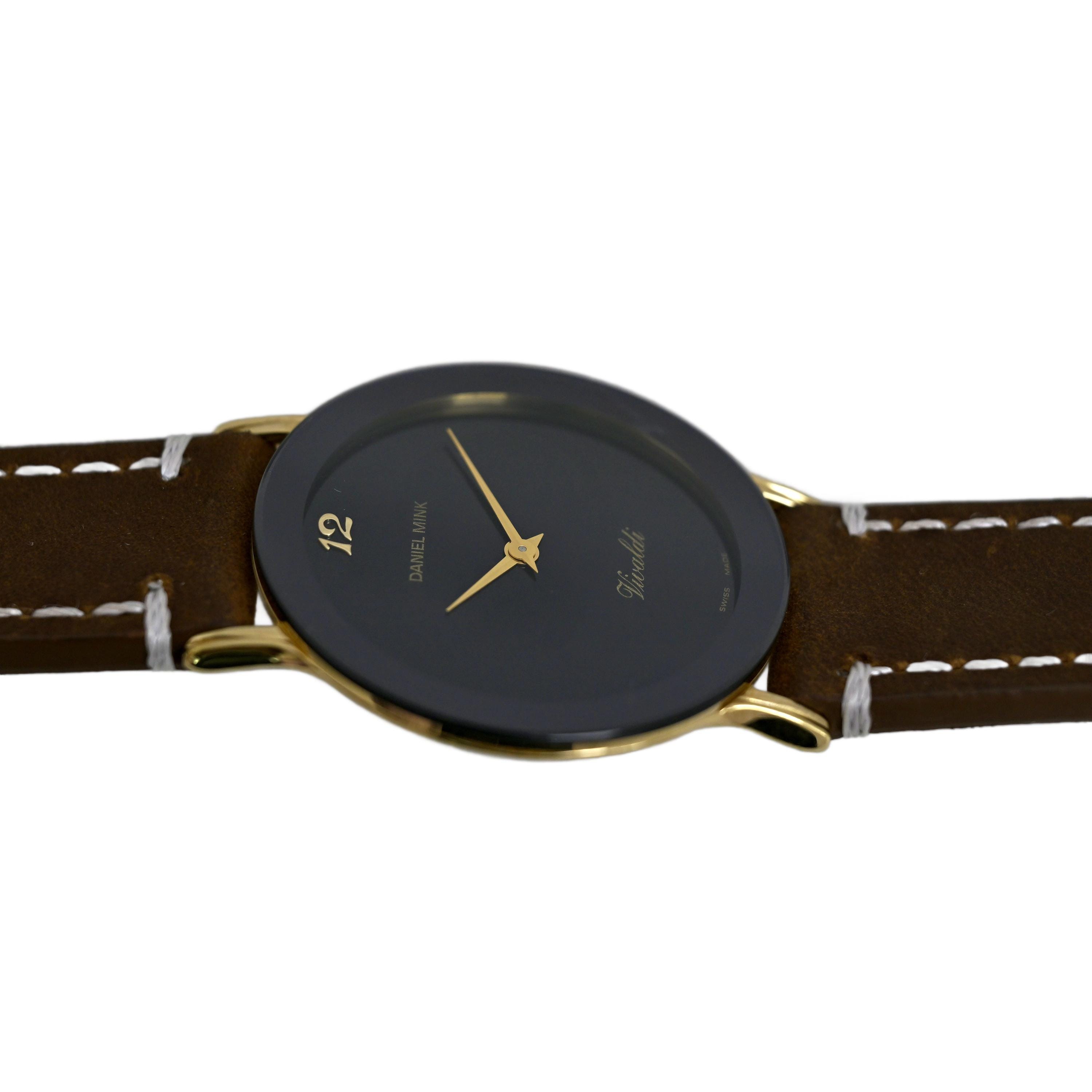 Daniel Mink Vivaldi Swiss Made Gold Plated Black Dial Brown  display picture 1