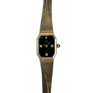 Jules Jurgensen Two-Tone Black Diamond Dial Gold Mesh Bracelet Ladies Watch