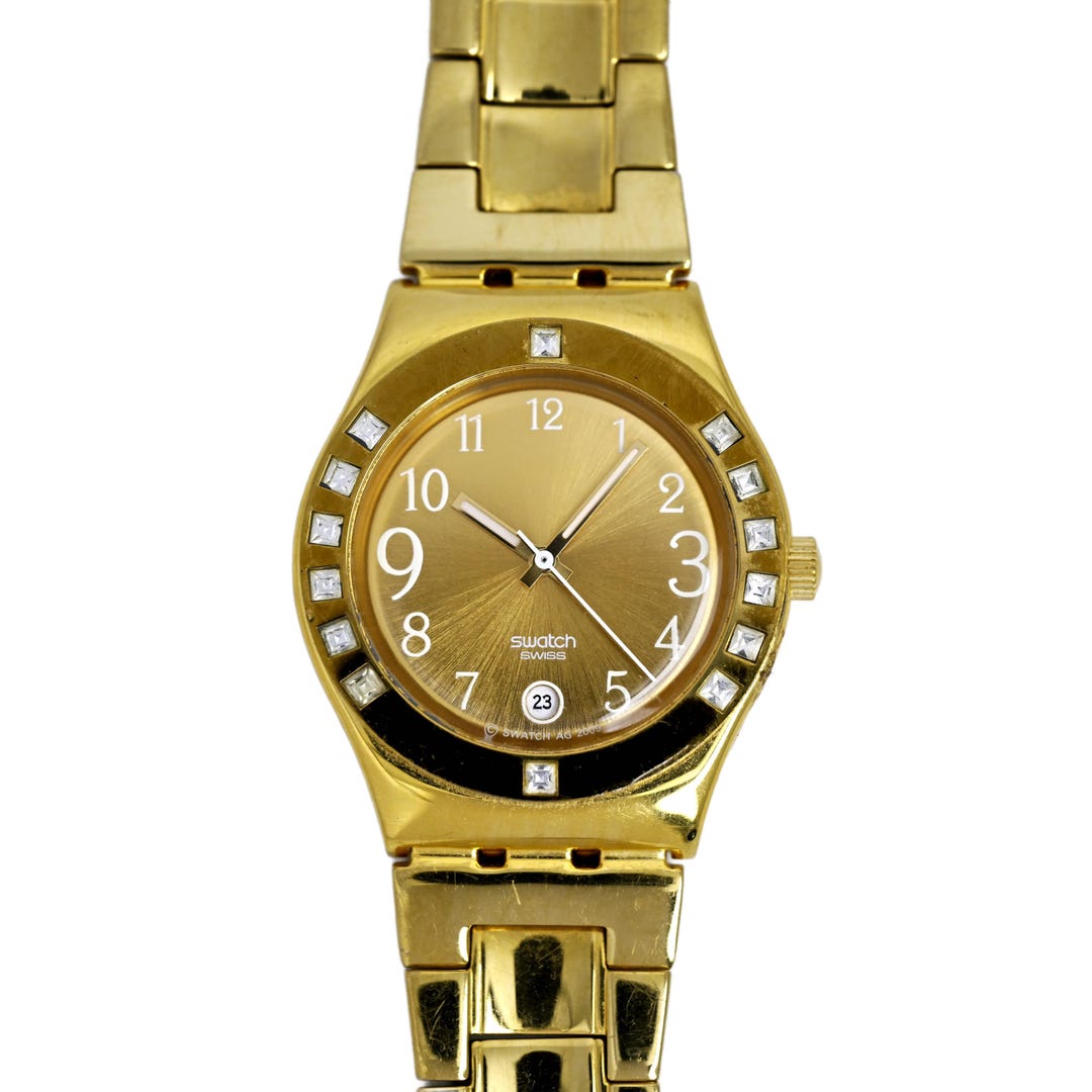 Swatch Irony Fancy Me Gold Swiss Made 33mm Womens Watch Crystal