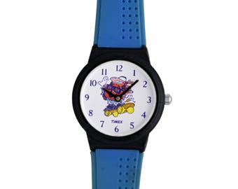 Timex Kool Aid Character Watch Blue Rubber Strap Cartoon Car White Dial Analog