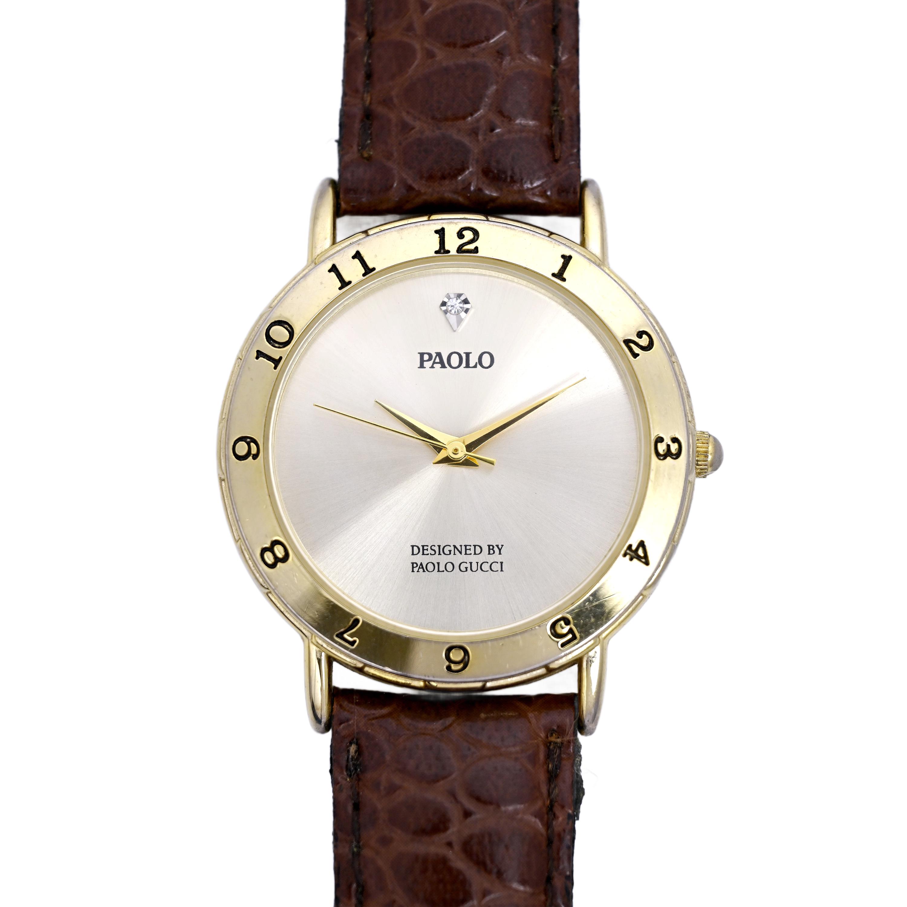 Paolo Gucci Men's Gold Plated Vintage Genuine Leather Wrist