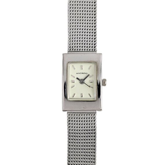 Android Women's Silver Rectangle White Dial Mesh … - image 1