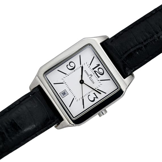 Anne Klein Ladies Tank White Dial Black Leather Strap Wrist  display picture 3