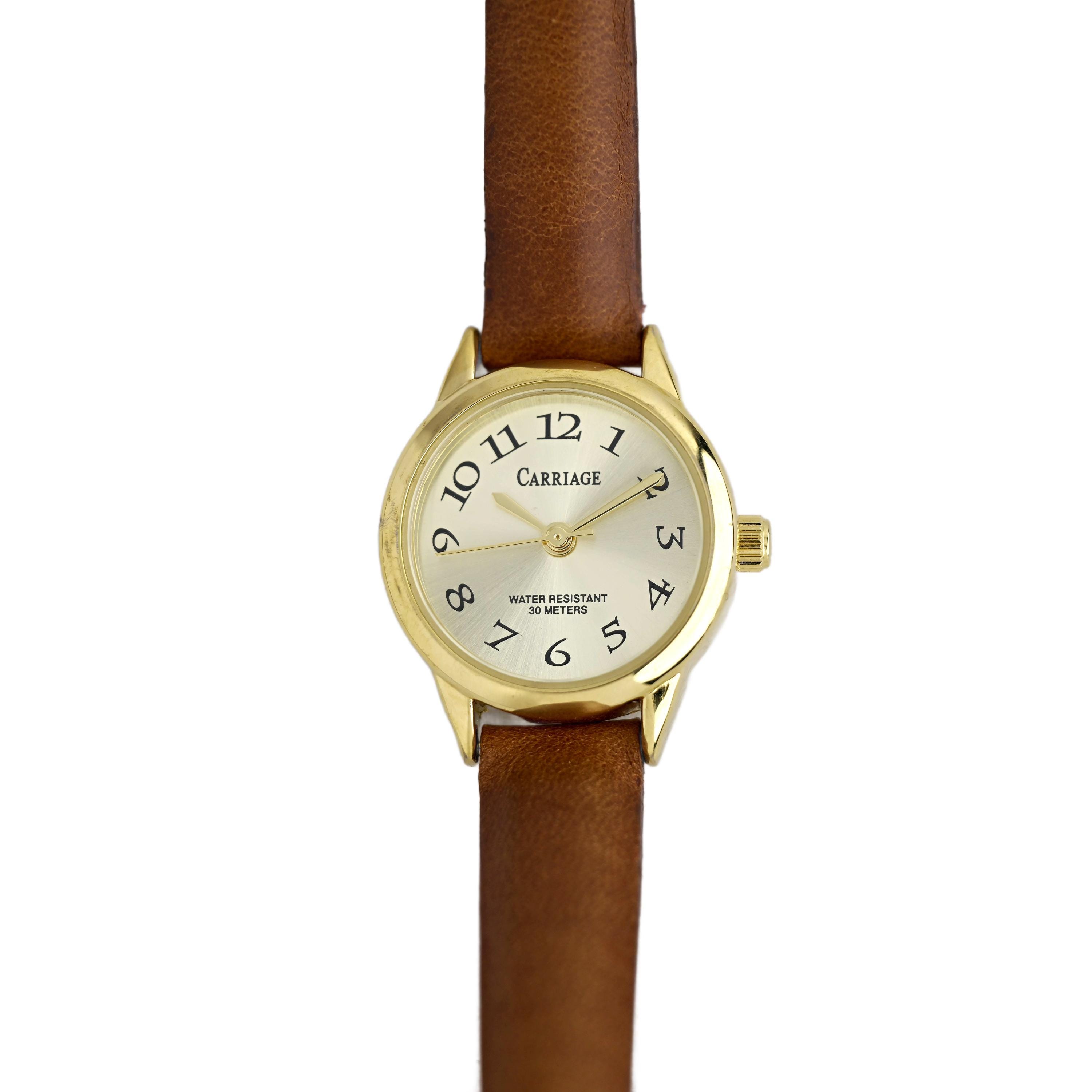 Vintage Carriage Women\'s Gold Tone Watch With Brown Leather Band Carriage Quartz Vintage Watch - Etsy main image 2