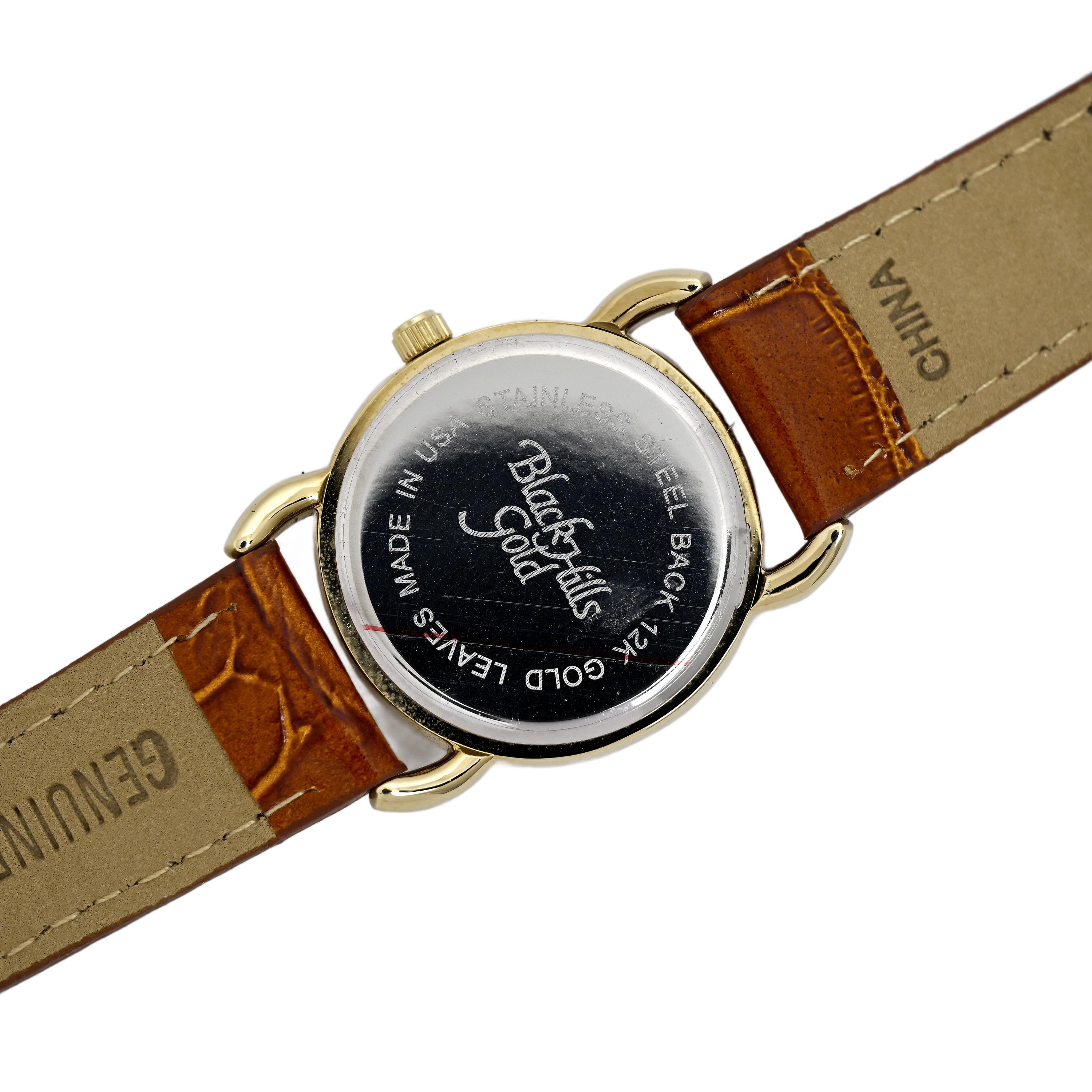 Black Hills Gold 12k Leaves Wrist Watch Original Box 27.5mm 