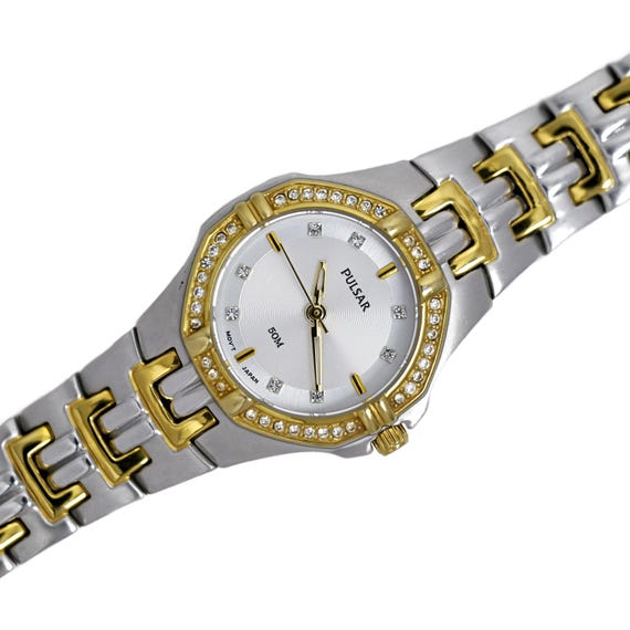 Pulsar Ladies Diamond Bezel White Dial Wrist Watch 50m Water Resistant 28mm