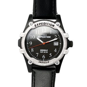 Timex Expedition Watch Indiglo 38mm Silver & Black Dial Date Vintage 1990&#39;s