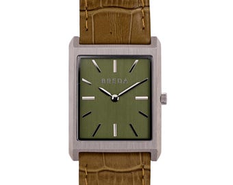 Breda Tank Brown Genuine Leather Green Dial Unisex 27x35mm Watch