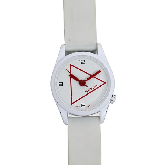 Sweda Ladies Vintage 1990's Mechanical White and Red Wrist Watch
