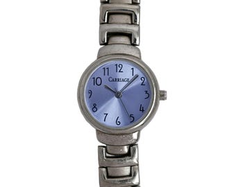 Carriage Ladies Dress Watch Silver Tone Blue Dial Bangle