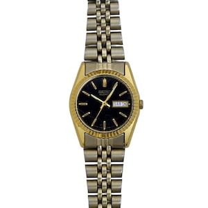 Seiko Vintage 1990's Ladies Quartz Two Tone Black Dial Wrist Watch 24mm