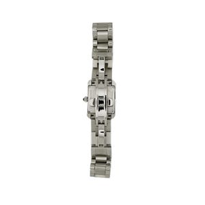 May include: A rectangular stainless steel Victorinox Swiss Army watch with a mother-of-pearl dial. The face features silver-tone Arabic numerals, a secondary 24-hour scale, luminous hands, and a crown on the right side of the polished metal case.