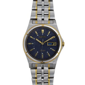 Seiko Men&#39;s Watch 90s SQ100 Quartz Analog Stainless Steel Two Tone Blue Dial