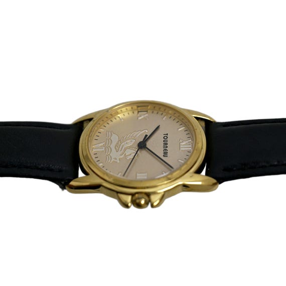 Tourneau Ladies Watch Gold Plated Swan Design Roman Numerals Black