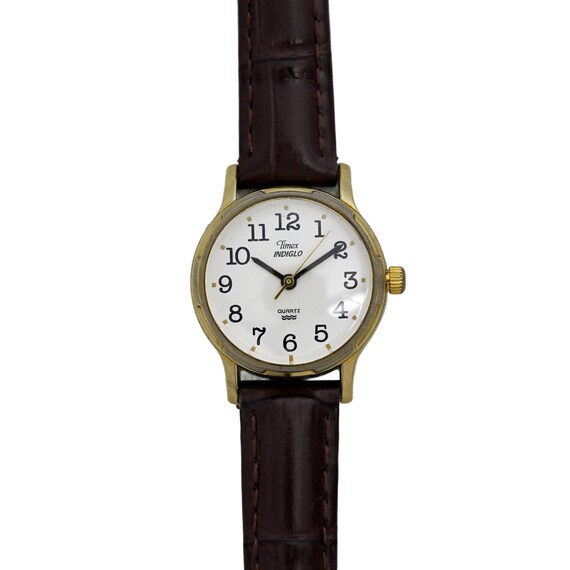 Timex Vintage 1990s Ladies Indiglo Gold White Dial Wrist 