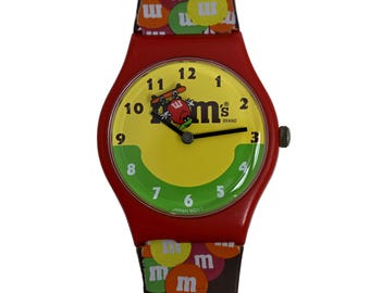 MM's Collectible Watch Red Plastic Case Japan Movt 1994 Vintage Candy Character