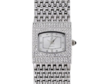 Victoria Weick Beverly Hills diamantbezel damer rektangulär kristallklocka