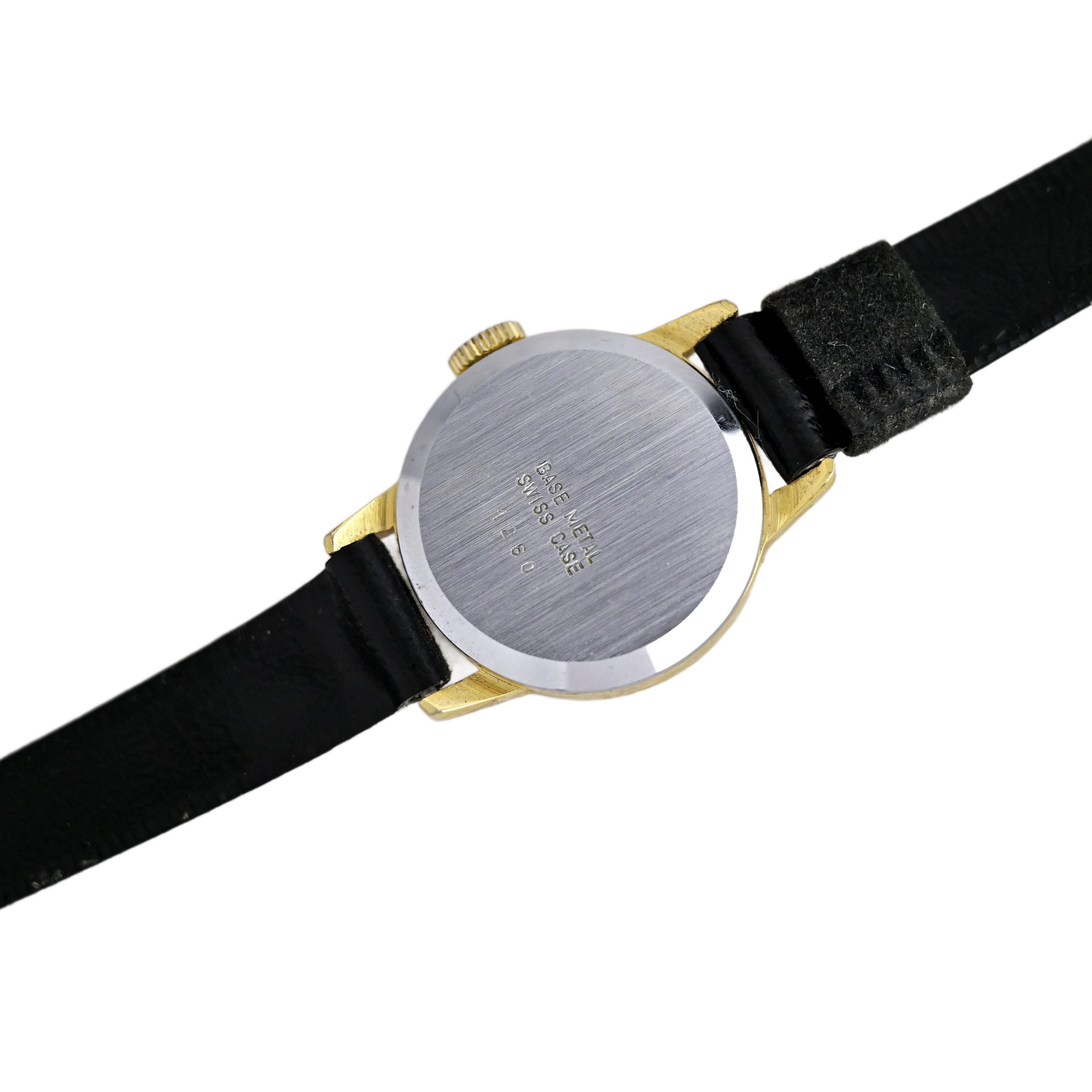 Trice Gold Tone White Dial 17 Jewels Blue Strap Vintage Watch Trice Gold Tone White Dial Black Bezel 17 Jewels Black Strap  main image 2