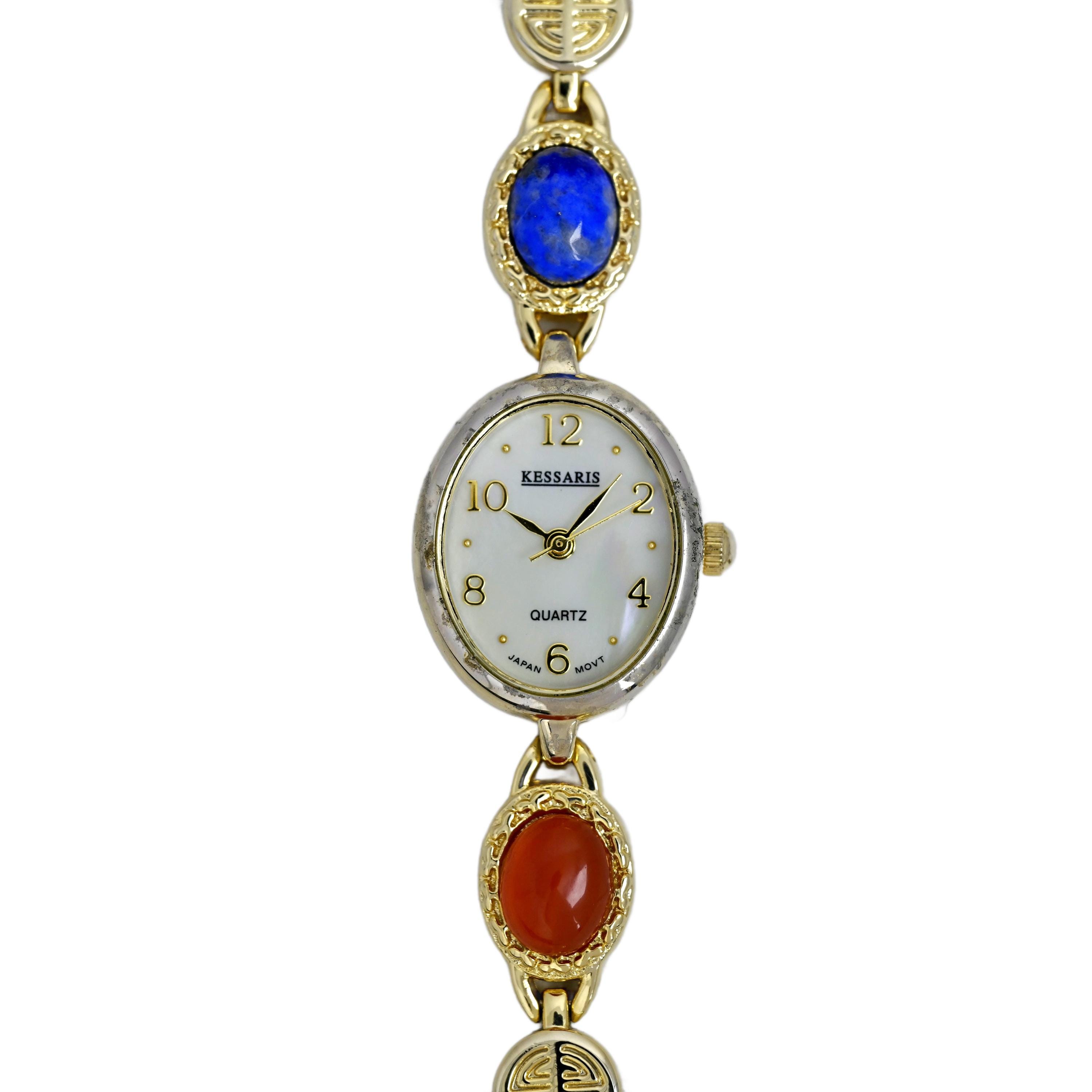 Kessaris Ladies Scarab Gemstone Bracelet Gold Wrist Watch 