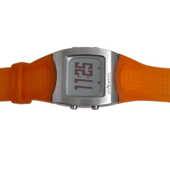Nixon Digital Silver-tone Orange Silicone Strap LCD Sports Watch