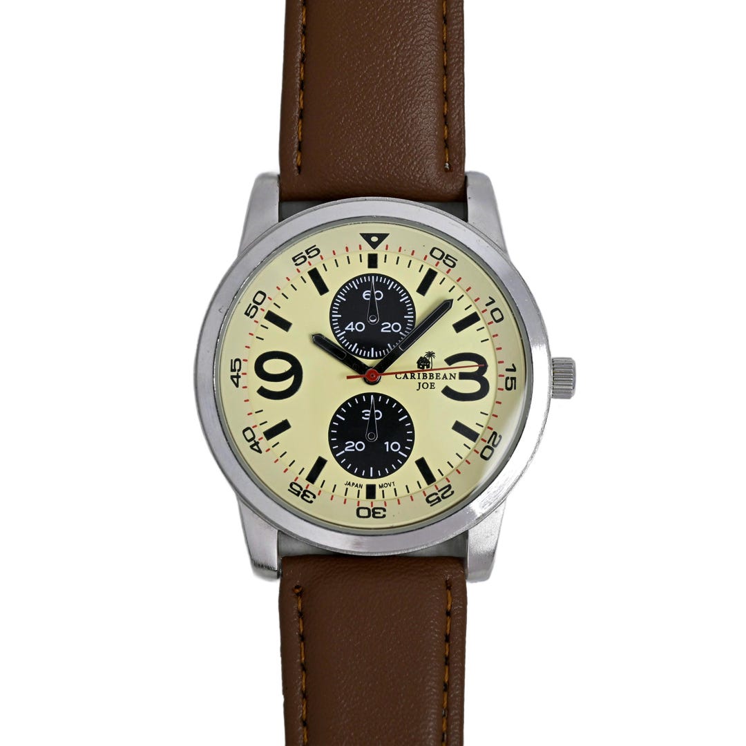 Caribbean Joe Herren-Armbanduhr, 43 mm, braunes Leder