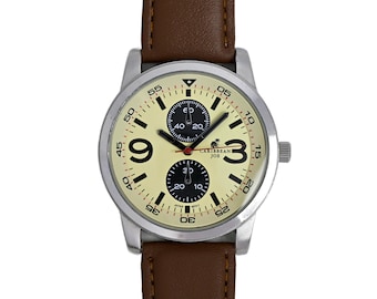 Caribbean Joe Men's 43mm Watch Brown Leather Strap Cream Dial