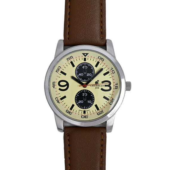 Caribbean Joe Herren-Armbanduhr, 43 mm, braunes Leder