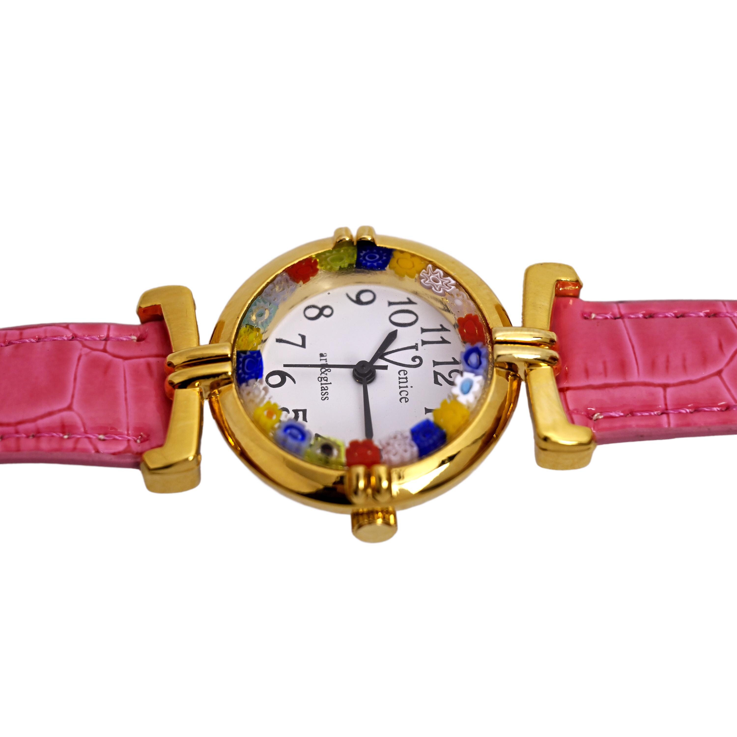 Venice Art & Glass Murano Glass Purple Ladies Watch Glass Of Venice Murano Glass Millefiori Watch Round  main image 2