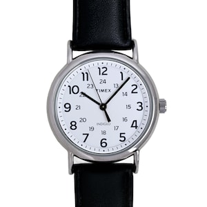 Timex Indiglo Men&#39;s Military White Dial 38mm TW2P72200 Genuine Black Leather