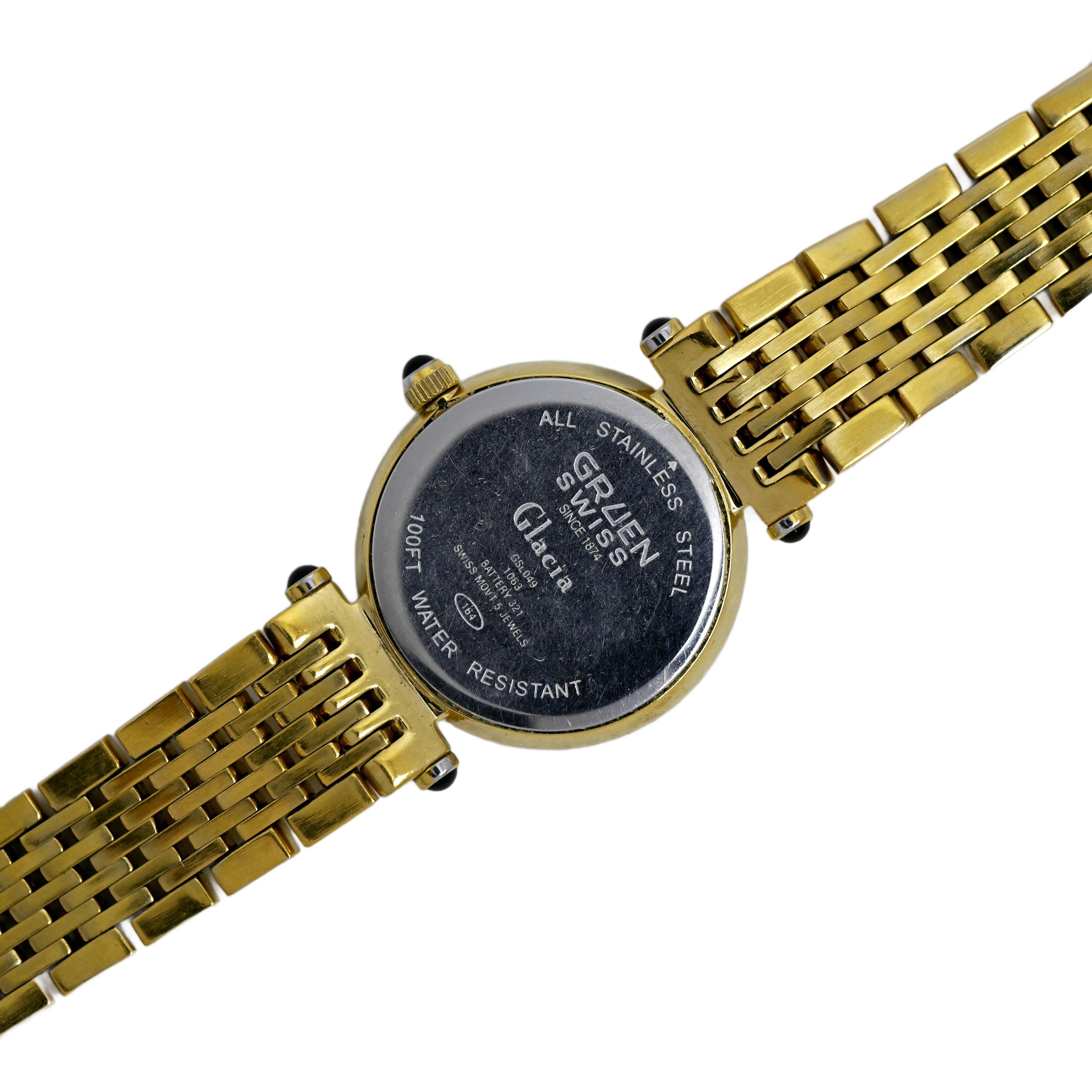 Gruen Swiss Diamond Bezel Gold Tone Mother of Pearl Dial 
