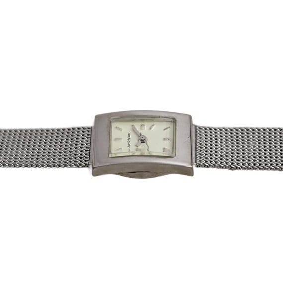 Android Women's Silver Rectangle White Dial Mesh … - image 5