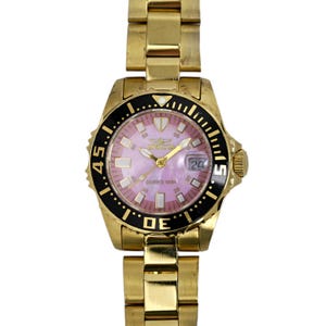 Invicta Pro Diver&#39;s 100M Ladies Watch Gold Tone Pink Mother Pearl Dial Date