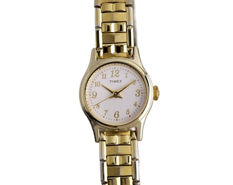 Timex Women's Gold Tone Metal Bracelet Watch White Dial Arabic Numbers Quartz
