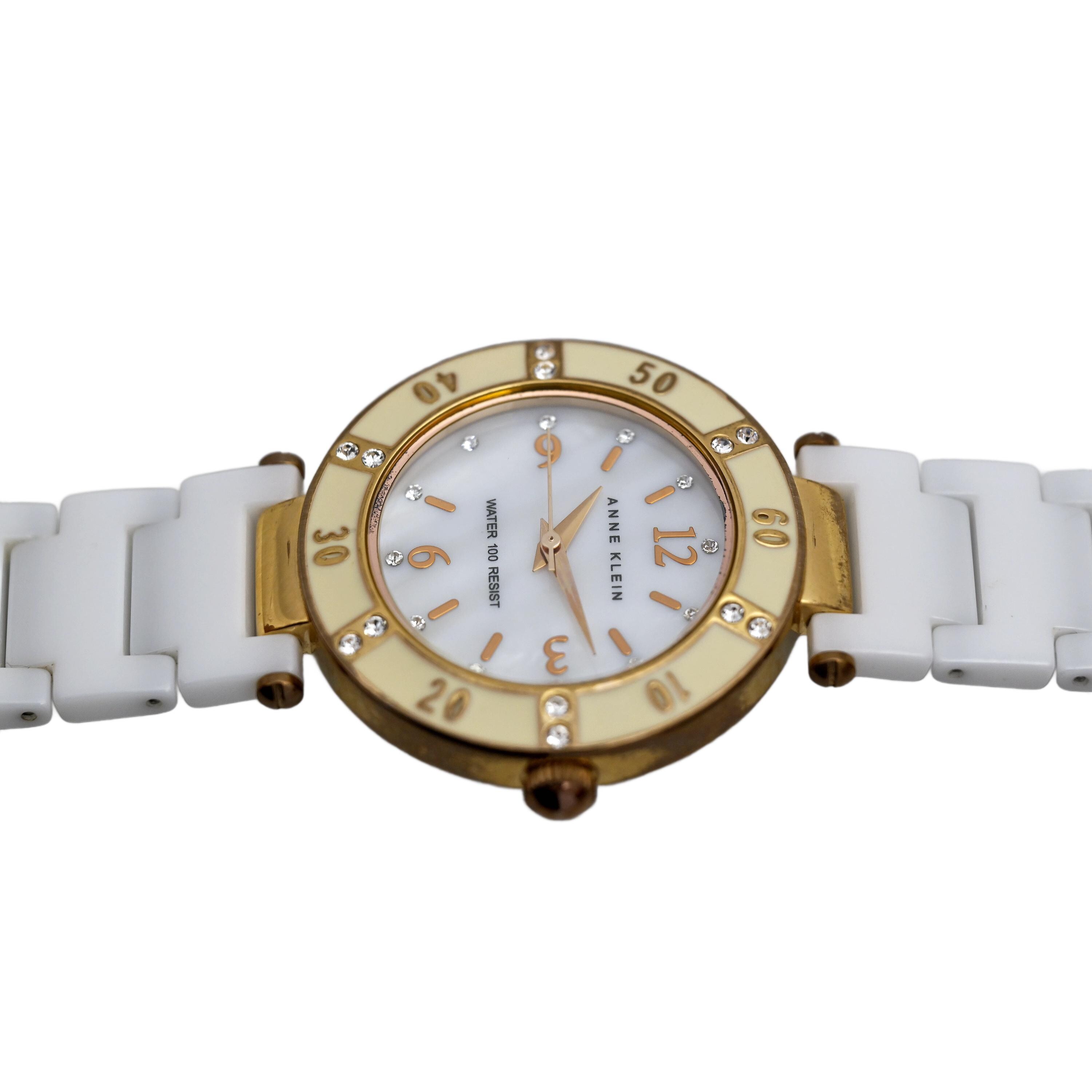 Anne Klein White Ceramic Gold Ladies Diamond Bezel Watch - Etsy display picture 1