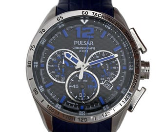 Pulsar Chronograph Stainless Steel Men's Blue Dial Blue Rubber Watch 44mm