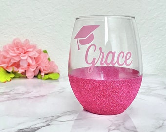 Graduation wine glass, Personalized graduation gifts, Class of 2024, personalized wine glass, college graduation gifts, glitter wine glass