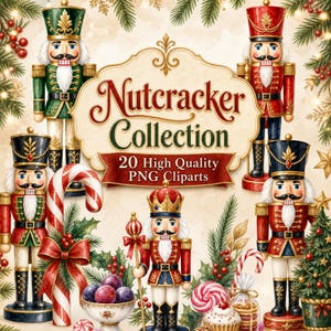 Nötknäpparen Clipart, 20 akvarell julnötknäppare PNG-paket, balettmuskung leksakssoldat Clipart, digital nedladdning