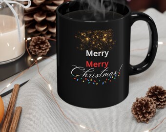 Feliz Navidad taza negra, taza de Navidad, regalo para ella, regalo para él, taza de vacaciones, taza de café, regalo de Navidad, taza de café, taza de vacaciones
